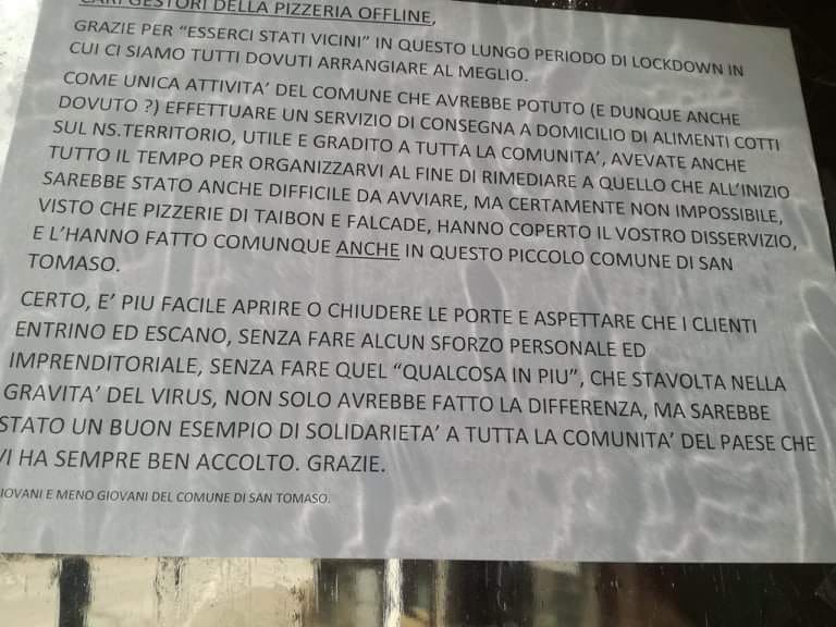 San Tomaso: polemica sulla pizzeria chiusa, interviene il sindaco