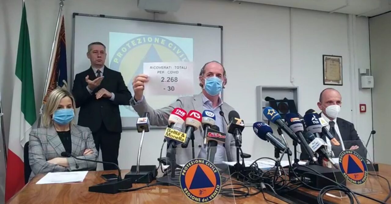Zaia: “Preoccupano le terapie intensive, Rt 0,96 e incidenza 160,3”| +1241 positivi Covid | Dati 8 aprile 2021