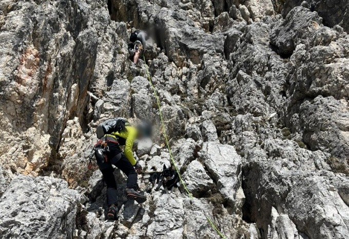Cane incrodato sul Sass de Stria, era stato legato alla base della parete