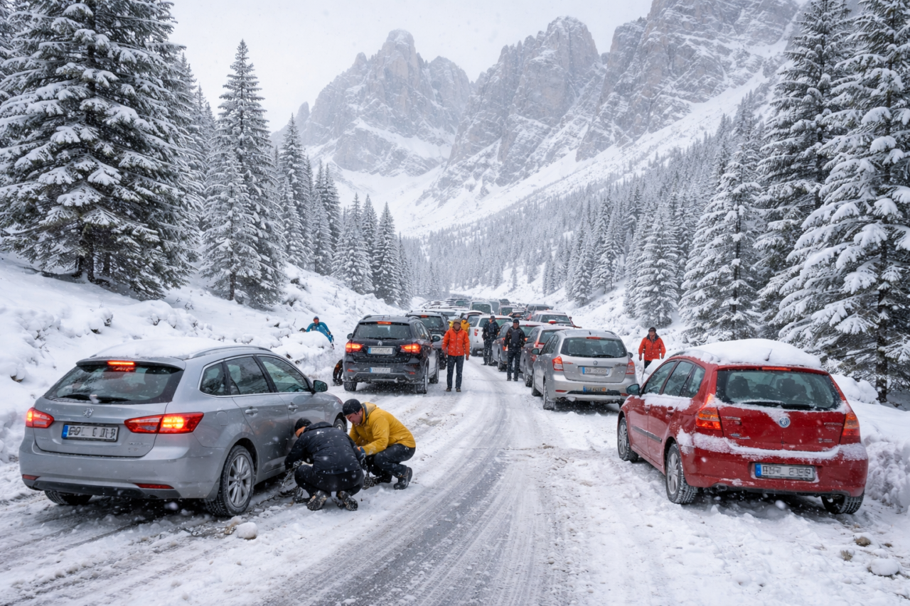 Traffico intenso e rallentamenti sui passi dolomitici: criticità al Falzarego e al San Pellegrino