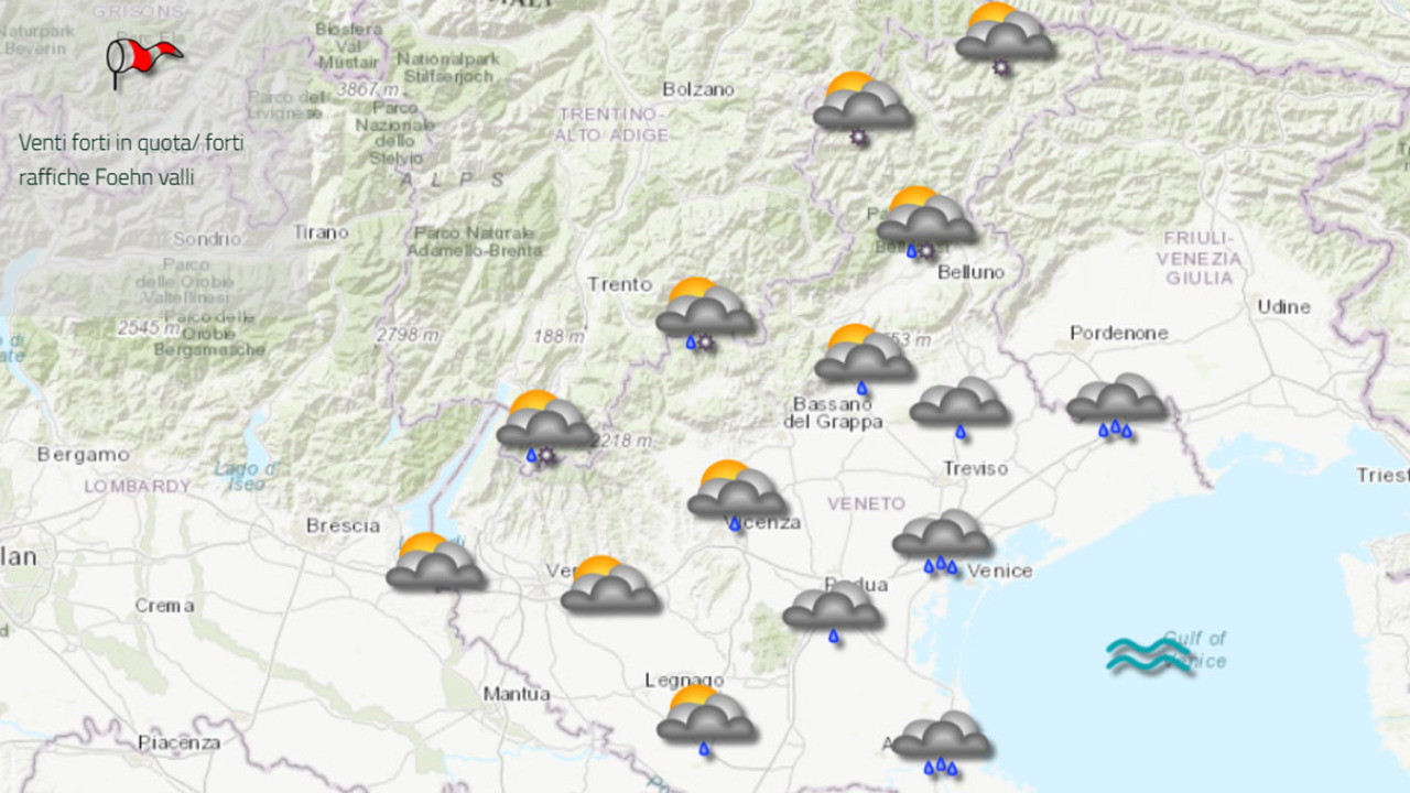 Shock termico nel Bellunese: neve fino ai fondovalle e allerta bufere in quota